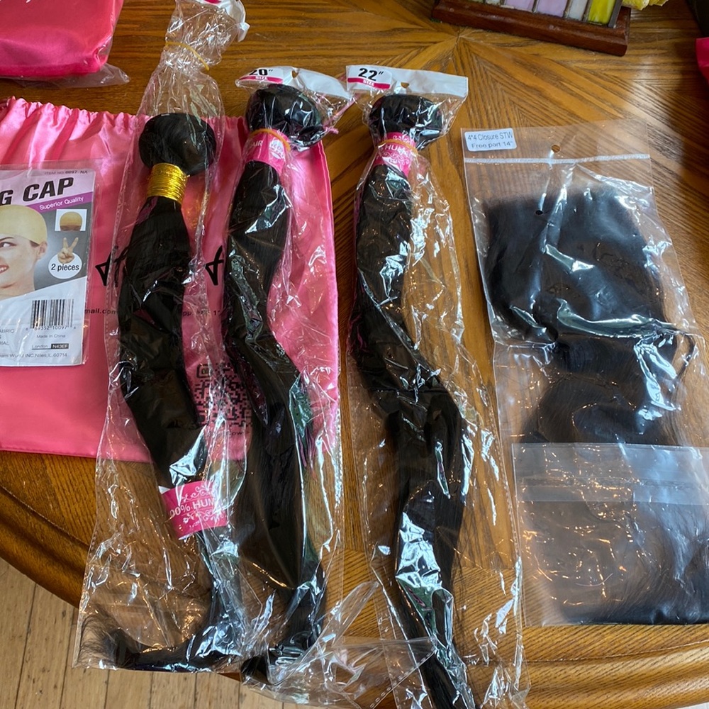100% human hair bundles 18,20,22 with 14 inch closure
